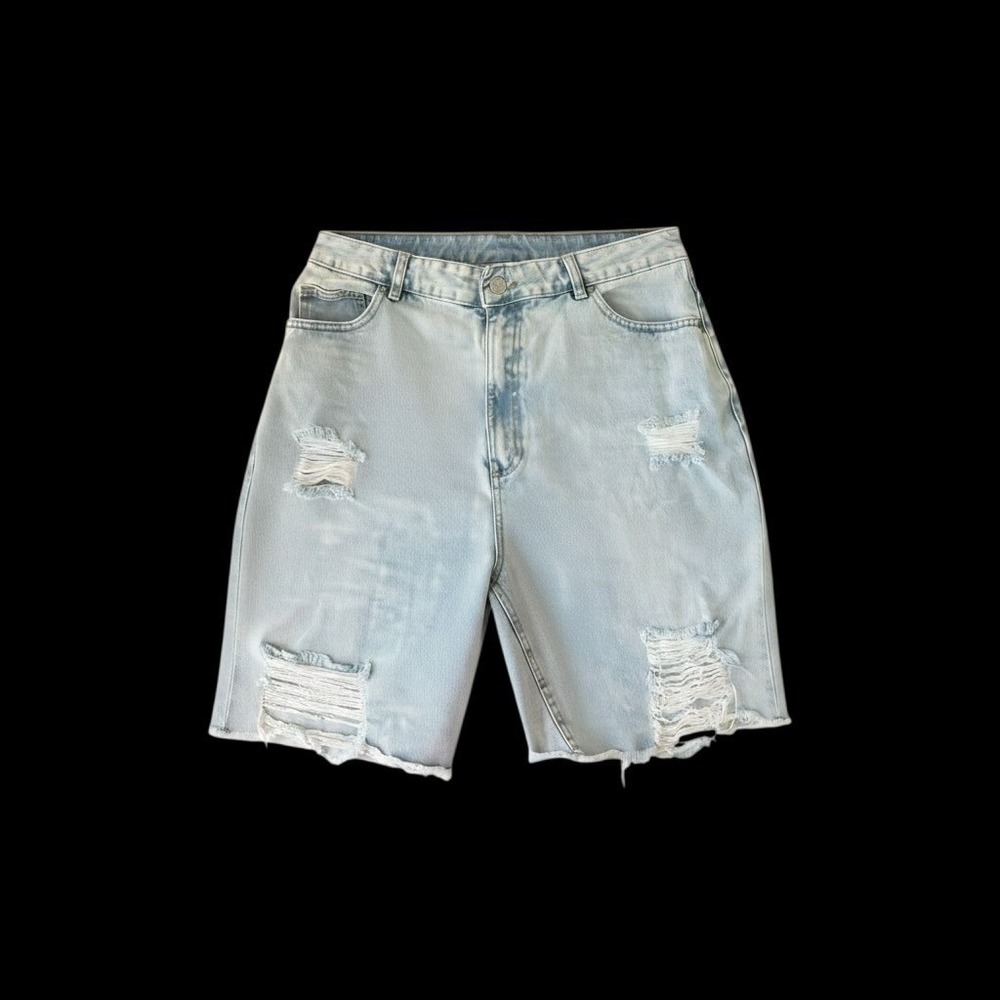 Light Wash Boyfriend Shorts Grunge Distressed Jorts High Rise Longline Womens 12